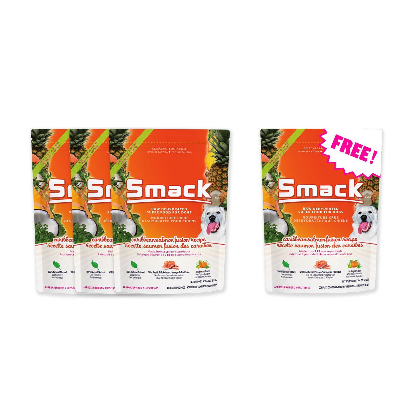 3x Caribbean Salmon Fusion 210g + FREE Caribbean Salmon Fusion 210g (Dog) Crunchy Style Smack Pet Food 