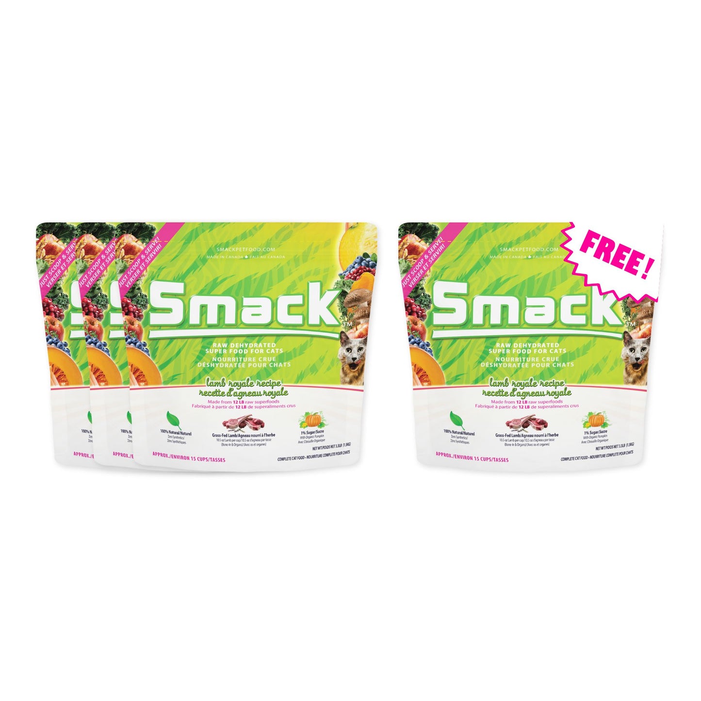 3x Lamb Royale 1.5kg + FREE Lamb Royale 1.5kg (Cat) Crunchy Style Smack Pet Food 