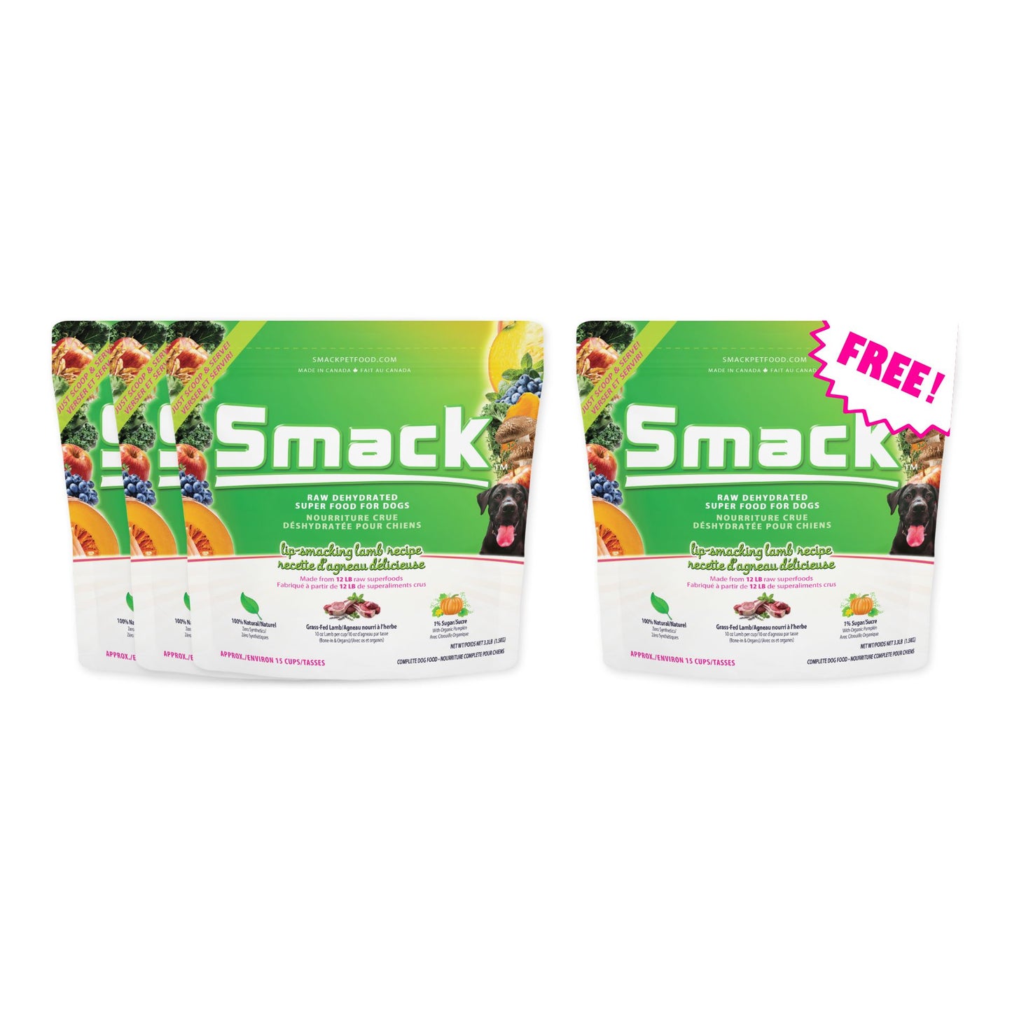 3x Lip-Smacking Lamb 1.5kg + FREE Lip-Smacking Lamb 1.5kg (Dog) Crunchy Style Smack Pet Food 