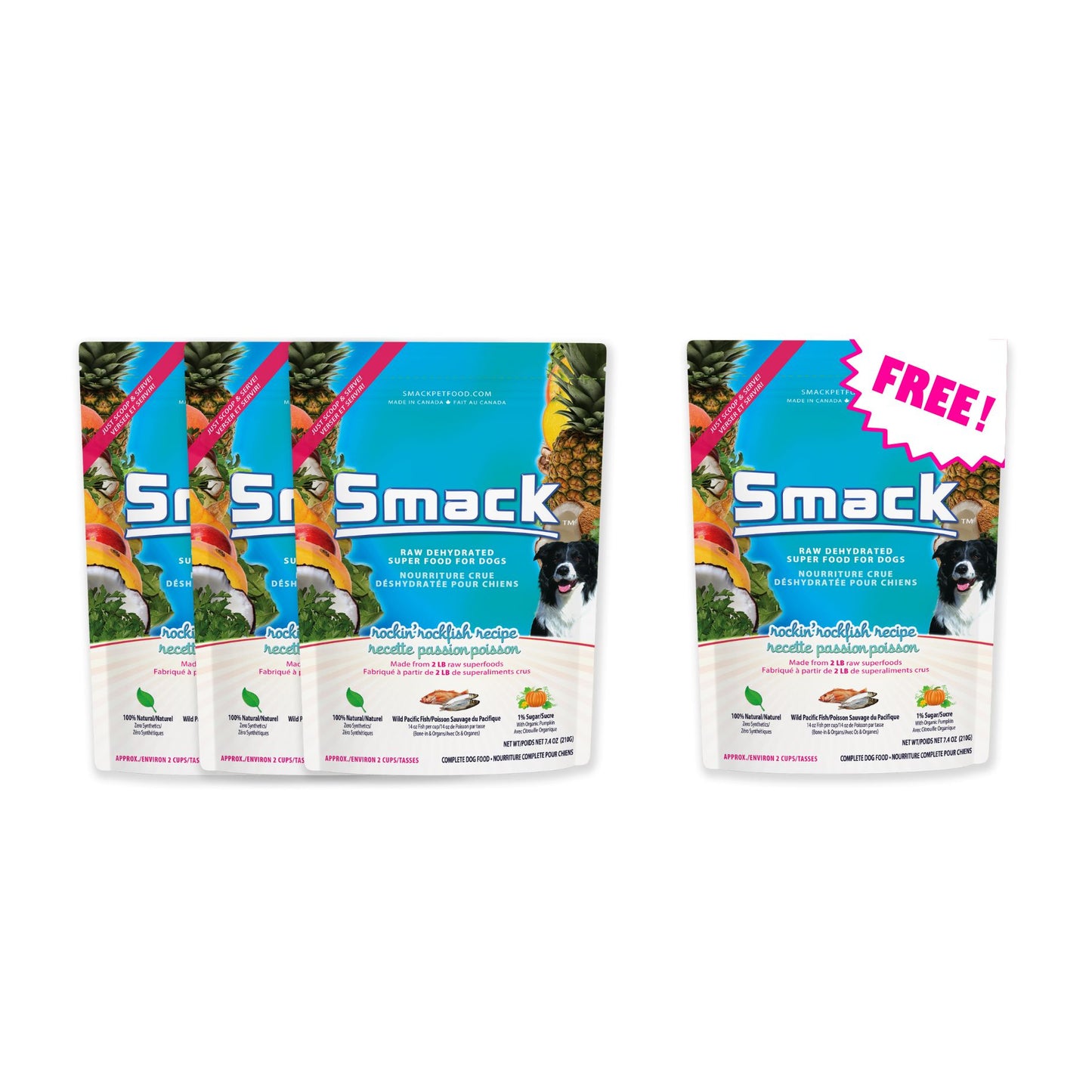 3x Rockin' Rockfish 210g + FREE Rockin' Rockfish 210g (Dog) Crunchy Style Smack Pet Food 