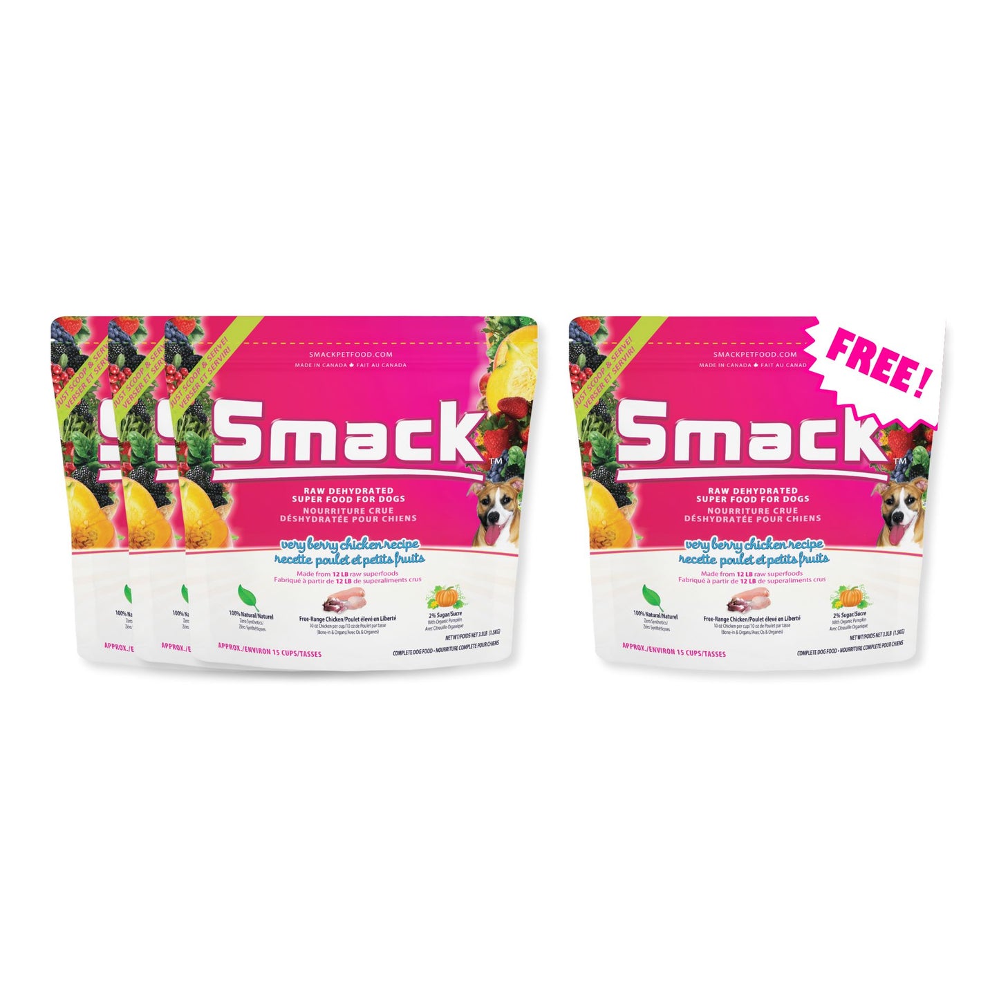 3x Very Berry Chicken 1.5kg + FREE Very Berry Chicken 1.5kg (Dog) Crunchy Style Smack Pet Food 3x Very Berry Chicken 1.5kg + FREE Very Berry Chicken 1.5kg 