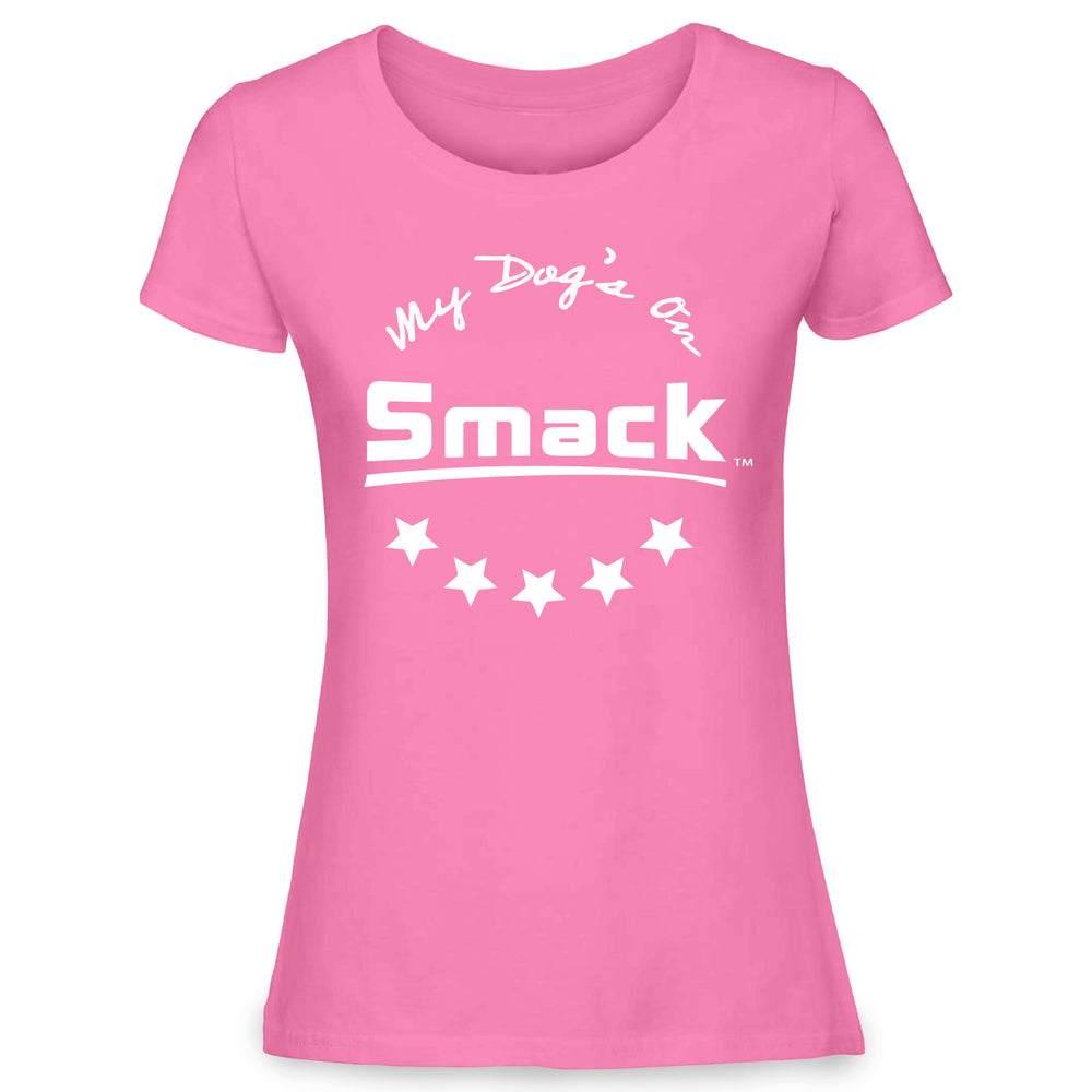 My Dog's on Smack™ T-Shirt - Ladies - Heather Pink Apparel Smack Pet Food 