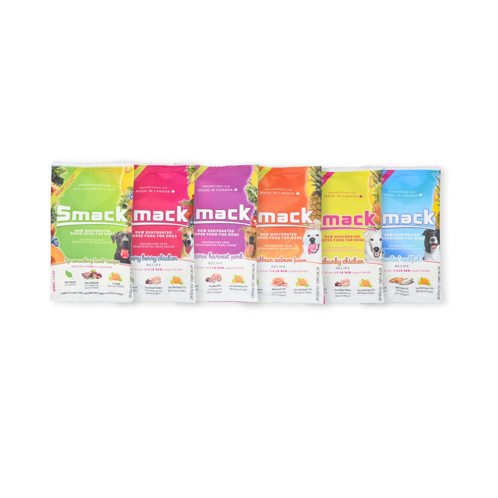 Sample Variety Pack for Dogs Crunchy Style Smack Pet Food 12-Pack | 25 g Sample for Dogs | 2 of each 6 recipes 